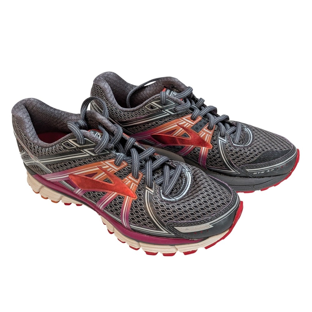 Brooks Adrenaline GTS 17 Running Shoes Womens 8 Gray Pink Red Stability